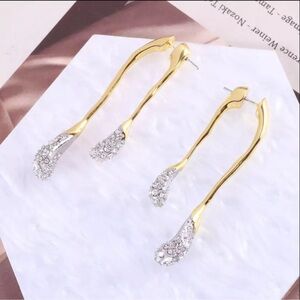 New Signed Alexis Bittar AB Gold Orbiting Lines Crystal Encrusted Drop Earring
